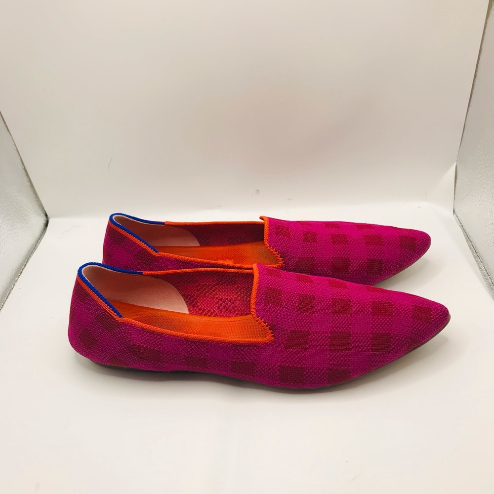 Rothy's Pink Checker Knit Slip-Ons with Orange Trim - Picture 8 of 14